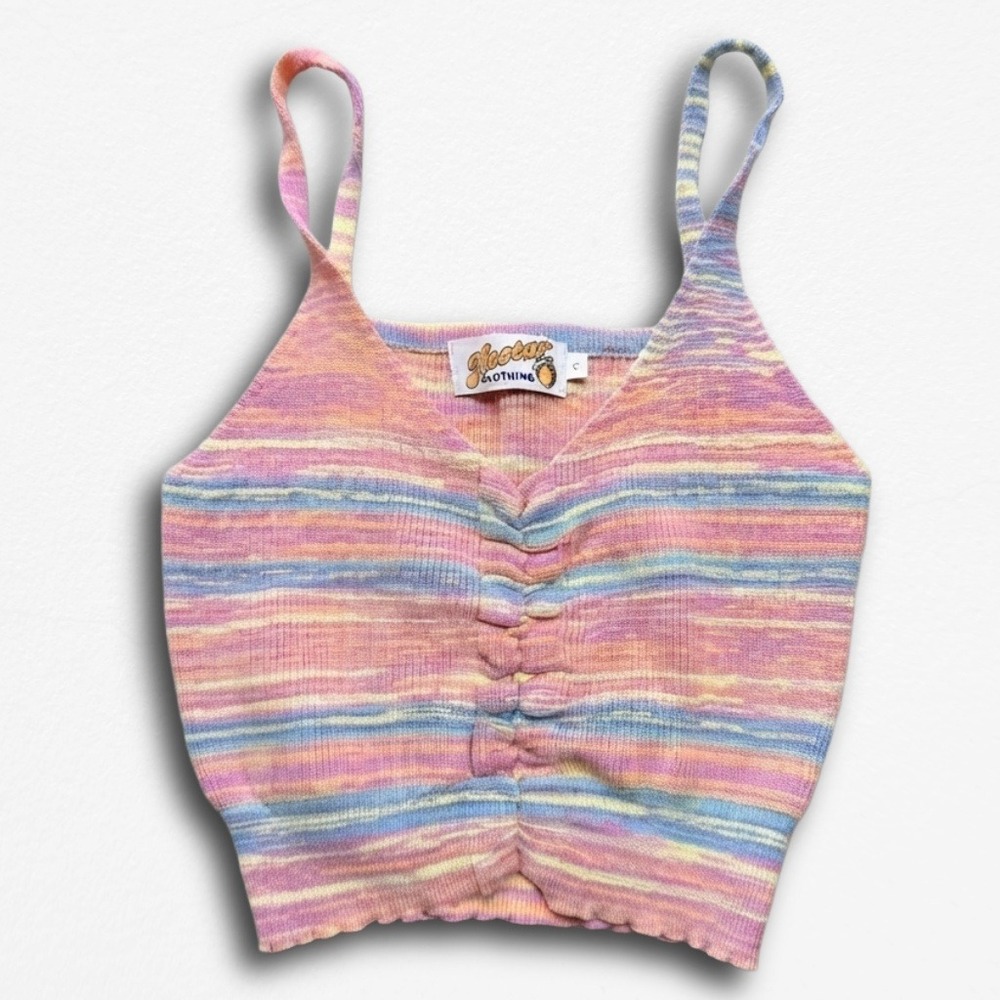 Nectar Clothing Space Dye Knit Crop Top Pastel Ruched Cami Tank Small